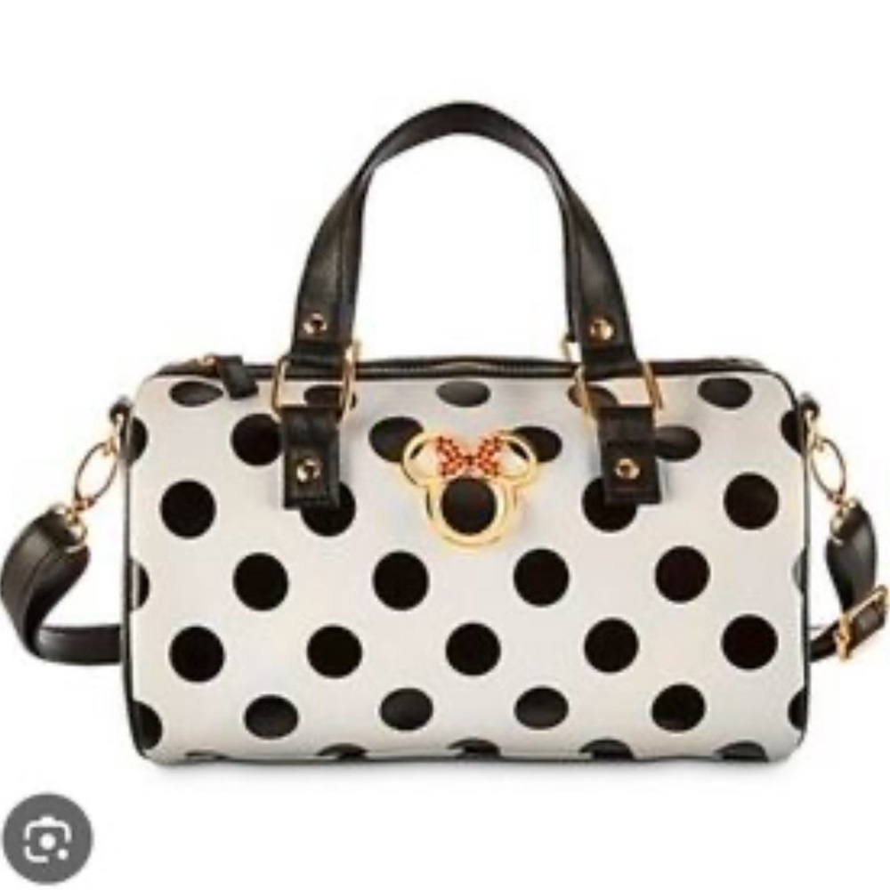 Disney Minie Polka Dot Satchel Handbag -Black & White with gold decorating shape
